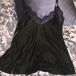Green velour and lace cami